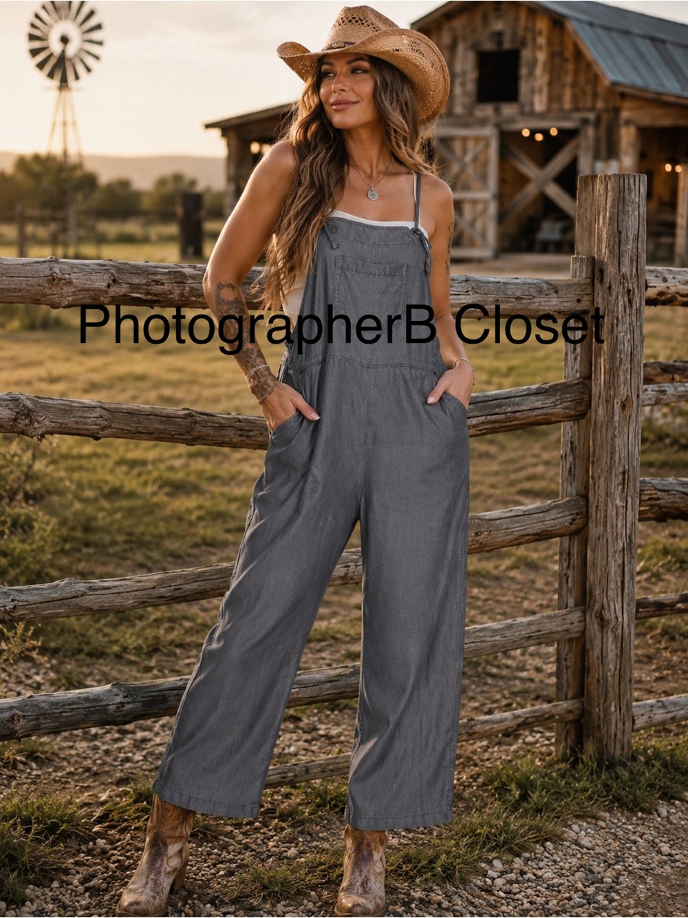 ZENANA 100% Lyocell WASHED black ADJUSTABLE STRAP WIDE LEG DENIM OVERALLS